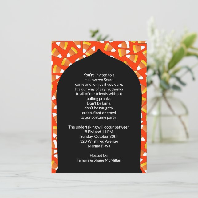 Candy Corn Halloween Costume Party Invitation (Standing Front)