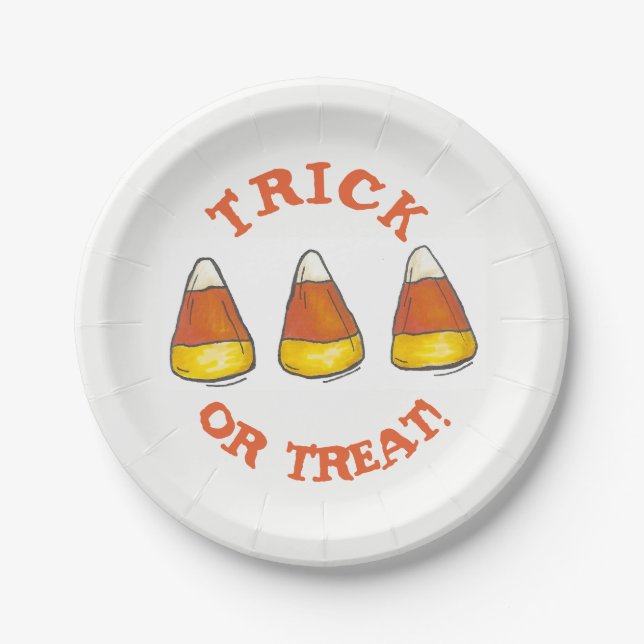 Candy Corn Halloween Trick or Treat Party Candies Paper Plate (Front)