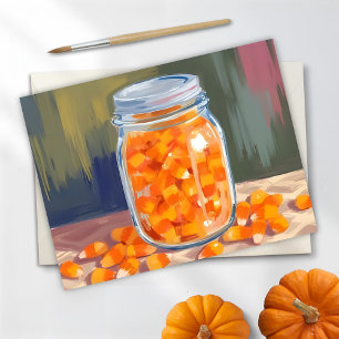 Candy Corn Jar Happy Halloween Holiday Postcard