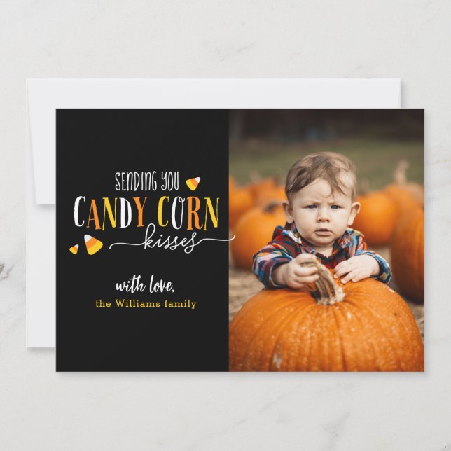 Candy Corn Kisses Halloween Photo Cards (Front)