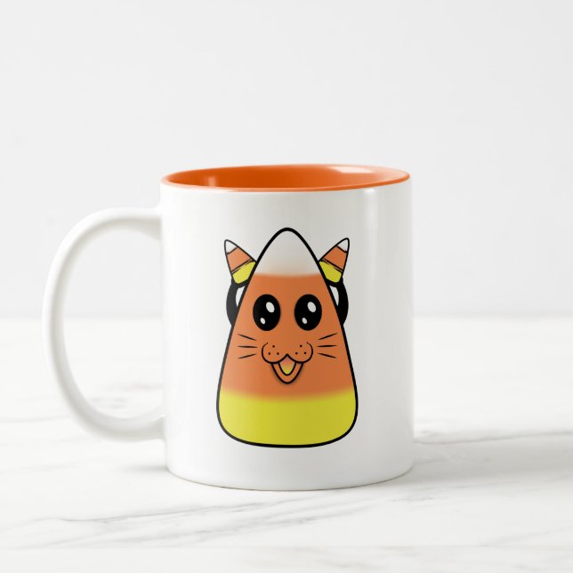 Candy Corn Kitty Two-Tone Coffee Mug (Left)