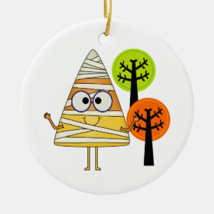 Candy Corn Mummy Halloween Ceramic Tree Decoration