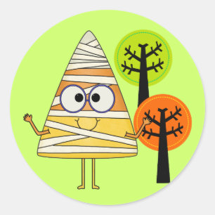 Candy Corn Mummy Halloween Classic Round Sticker