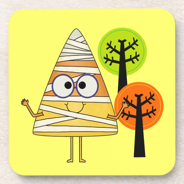 Candy Corn Mummy Halloween Coaster (Front)
