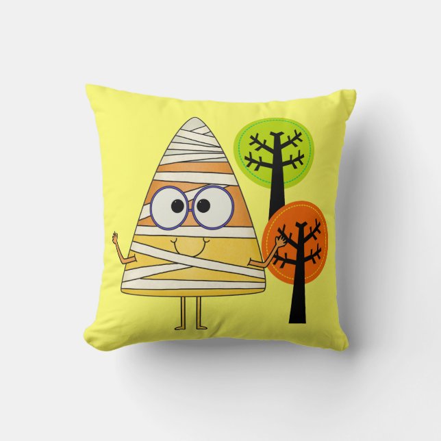 Candy Corn Mummy Halloween Cushion (Front)