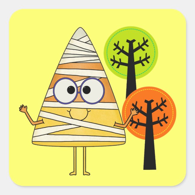Candy Corn Mummy Halloween Square Sticker (Front)