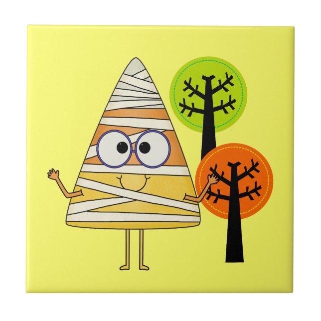 Candy Corn Mummy Halloween Tile (Front)