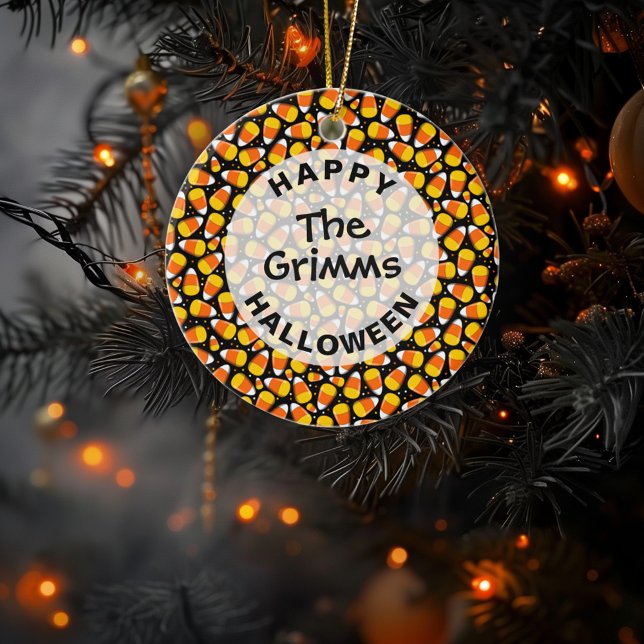 Candy Corn Pattern Halloween Custom Ceramic Tree Decoration (Creator Uploaded)