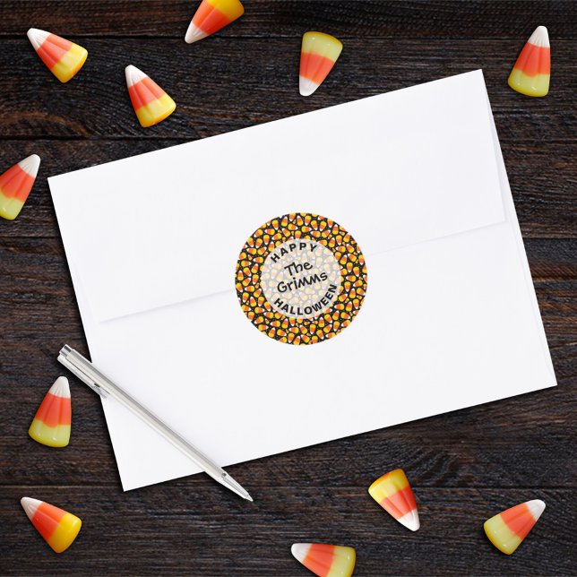 Candy Corn Pattern Halloween Custom Classic Round Sticker (Creator Uploaded)