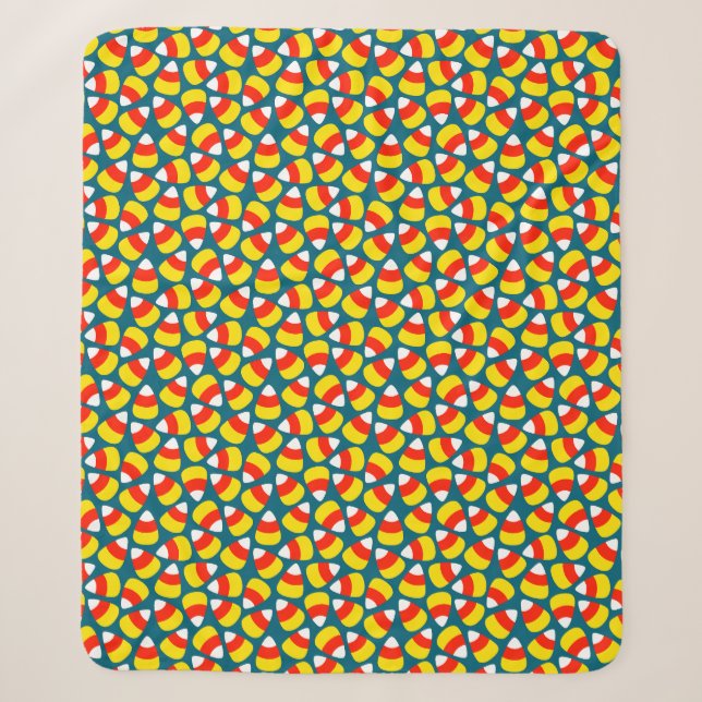 Candy Corn Pattern Teal Halloween Sherpa Blanket (Front)