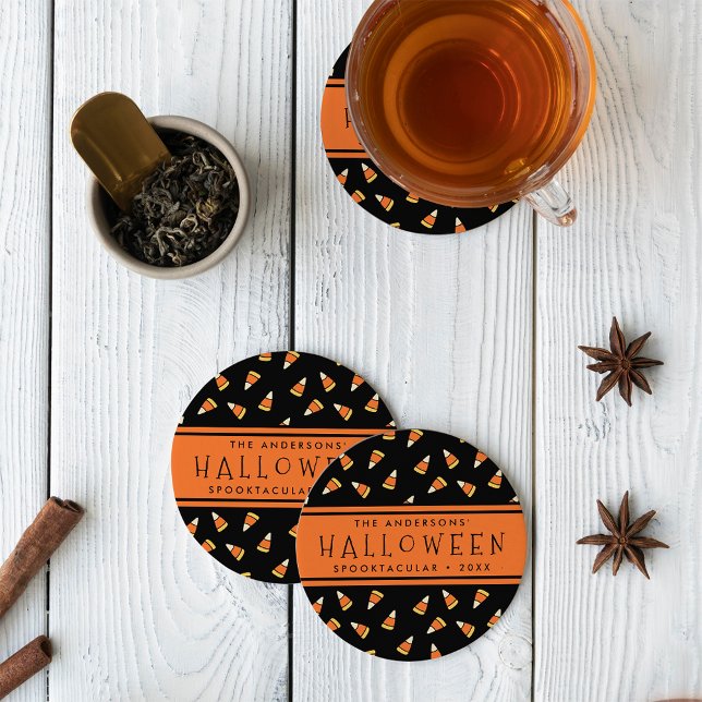 Candy Corn Personalised Halloween Party Round Paper Coaster (Creator Uploaded)