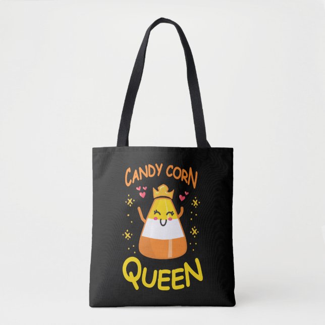 Candy Corn Queen Cute Halloween Kawaii Crown Tote Bag (Front)