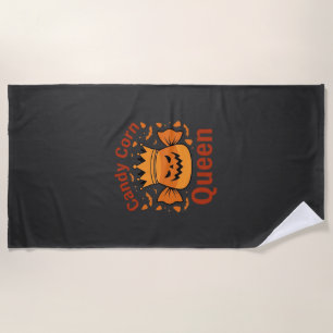 Candy Corn Queen Halloween Crown Bats_1 Beach Towel