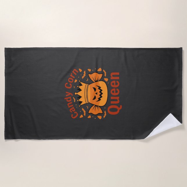Candy Corn Queen Halloween Crown Bats_1 Beach Towel (Front)