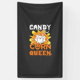 Candy Corn Queen Halloween Ghost Bats Spider Web Banner