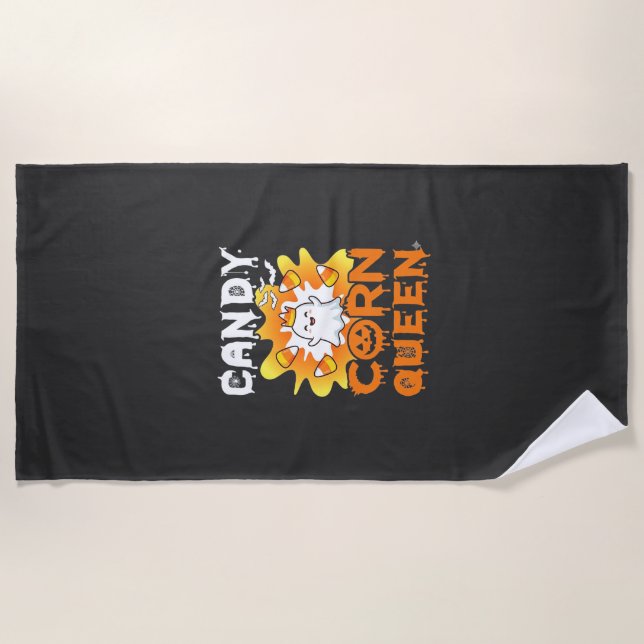 Candy Corn Queen Halloween Ghost Bats Spider Web Beach Towel (Front)