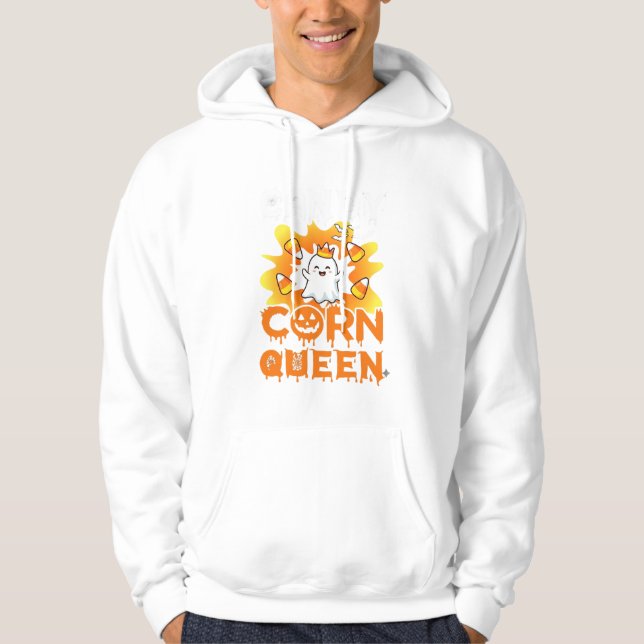Candy Corn Queen Halloween Ghost Bats Spider Web Hoodie (Front)