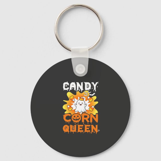 Candy Corn Queen Halloween Ghost Bats Spider Web Key Ring (Front)