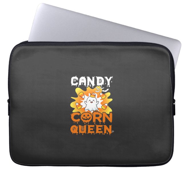 Candy Corn Queen Halloween Ghost Bats Spider Web Laptop Sleeve (Front)
