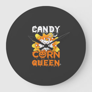 Candy Corn Queen Halloween Ghost Bats Spider Web Large Clock
