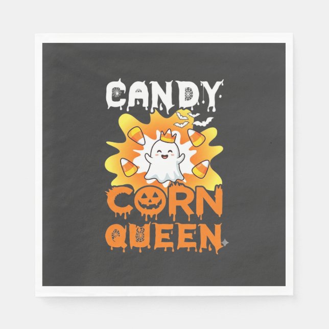 Candy Corn Queen Halloween Ghost Bats Spider Web Napkin (Front)
