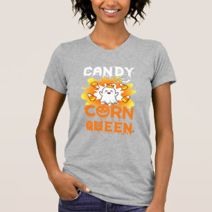 Candy Corn Queen Halloween Ghost Bats Spider Web T-Shirt