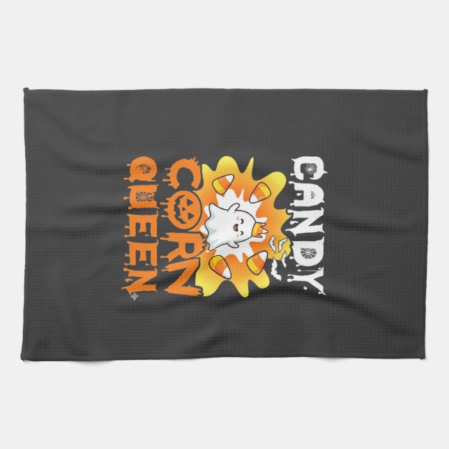 Candy Corn Queen Halloween Ghost Bats Spider Web Tea Towel (Horizontal)