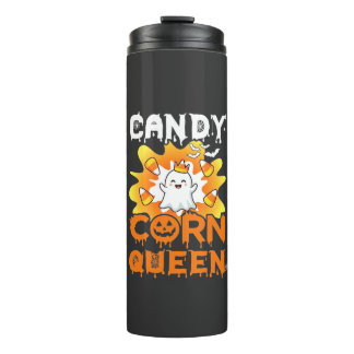 Candy Corn Queen Halloween Ghost Bats Spider Web Thermal Tumbler