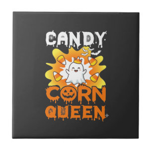 Candy Corn Queen Halloween Ghost Bats Spider Web Tile