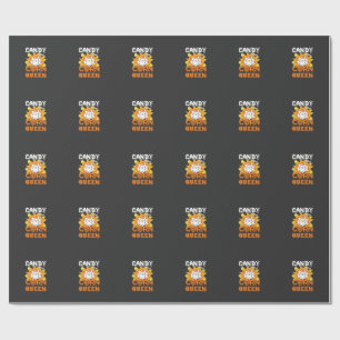 Candy Corn Queen Halloween Ghost Bats Spider Web Wrapping Paper
