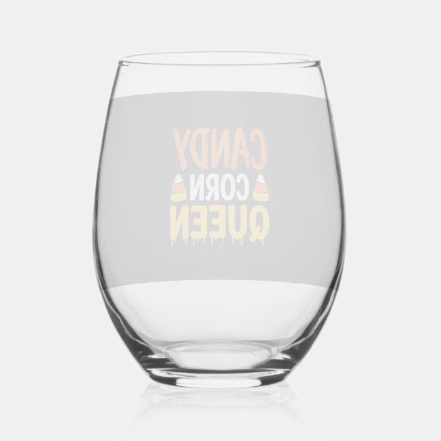 Candy Corn Queen Halloween Graphic_1 Stemless Wine Glass (Front)