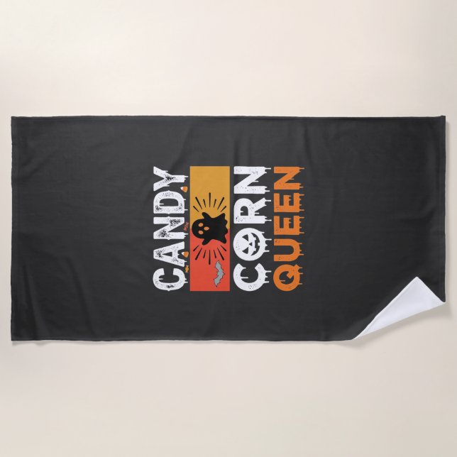 Candy Corn Queen Halloween SVG Design Beach Towel (Front)