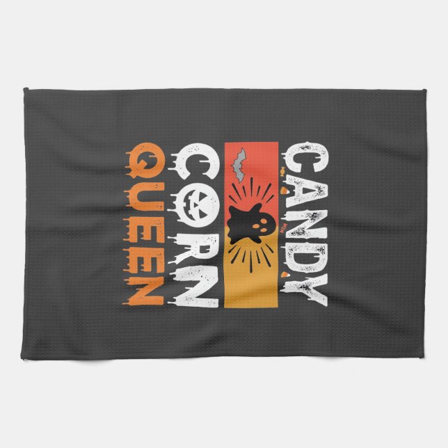 Candy Corn Queen Halloween SVG Design Tea Towel (Horizontal)