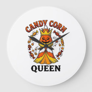 Candy Corn Queen Vintage Halloween Candy Shirt Art Large Clock