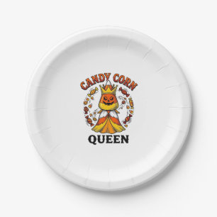 Candy Corn Queen Vintage Halloween Candy Shirt Art Paper Plate