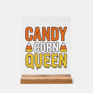 Candy Corn Queen Vintage Halloween T-Shirt Design_ Acrylic Sign