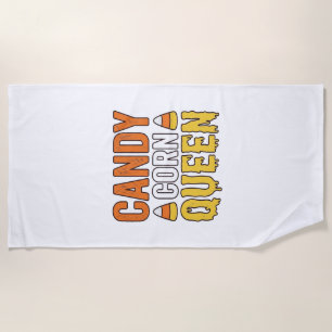 Candy Corn Queen Vintage Halloween T-Shirt Design_ Beach Towel