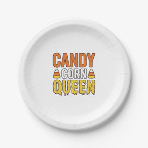 Candy Corn Queen Vintage Halloween T-Shirt Design_ Paper Plate