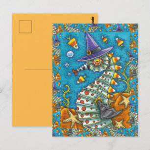 CANDY CORN SEAHORSE, UNDER THE SEA HALLOWEEN FISH POSTCARD