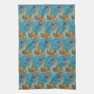 CANDY CORN SEAHORSE WITCH, UNDER THE SEA HALLOWEEN TEA TOWEL