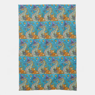 CANDY CORN SEAHORSE WITCH, UNDER THE SEA HALLOWEEN TEA TOWEL