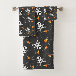 Candy Corn, Skulls and Crossbones Bath Towel Set