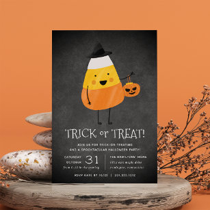Candy Corn Trick or Treat Halloween Party Invitation