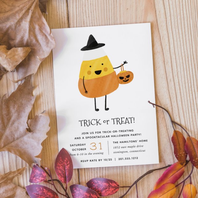 Candy Corn Trick or Treat Halloween Party Invitation (Creator Uploaded)
