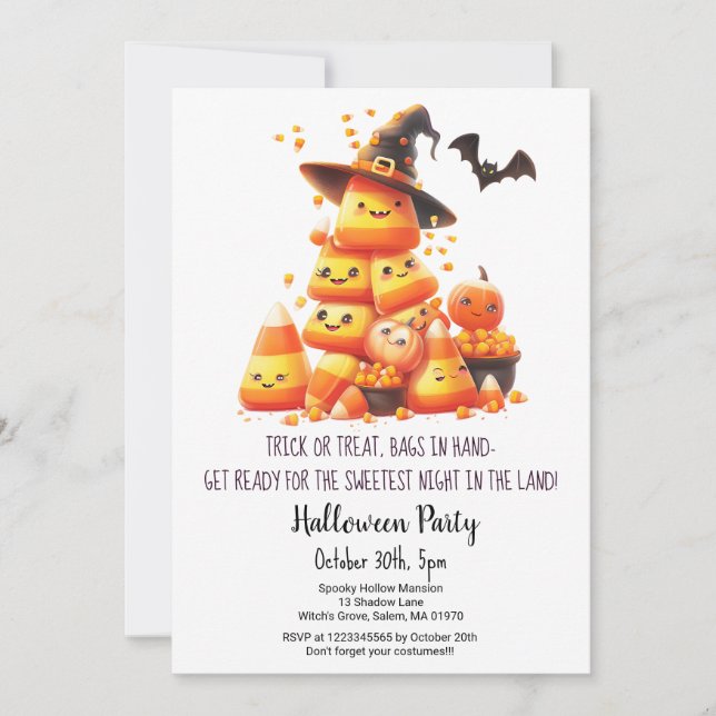 Candy Corn Trick or Treat Pumpkins Halloween Party Invitation (Front)