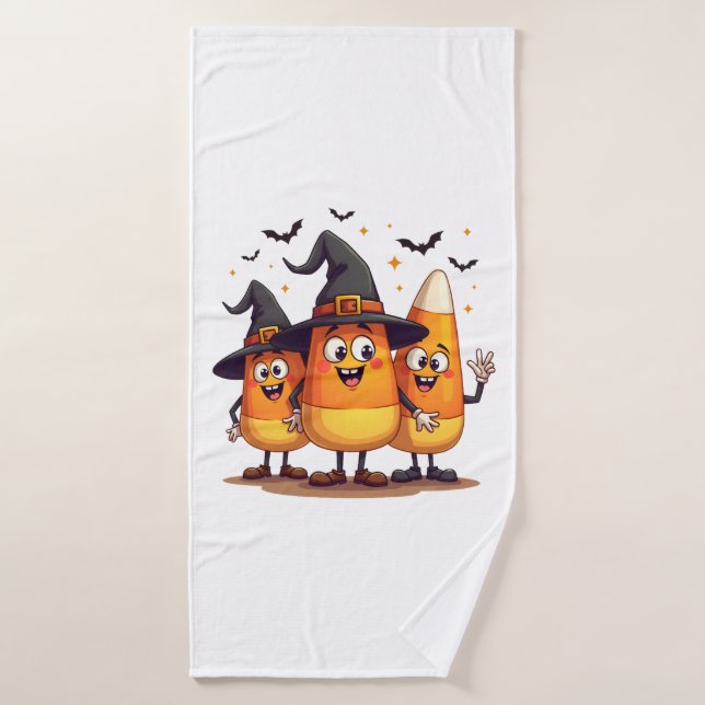 Candy Corn Trio � Funny Halloween Characters Bath Towel (Bath Towel)