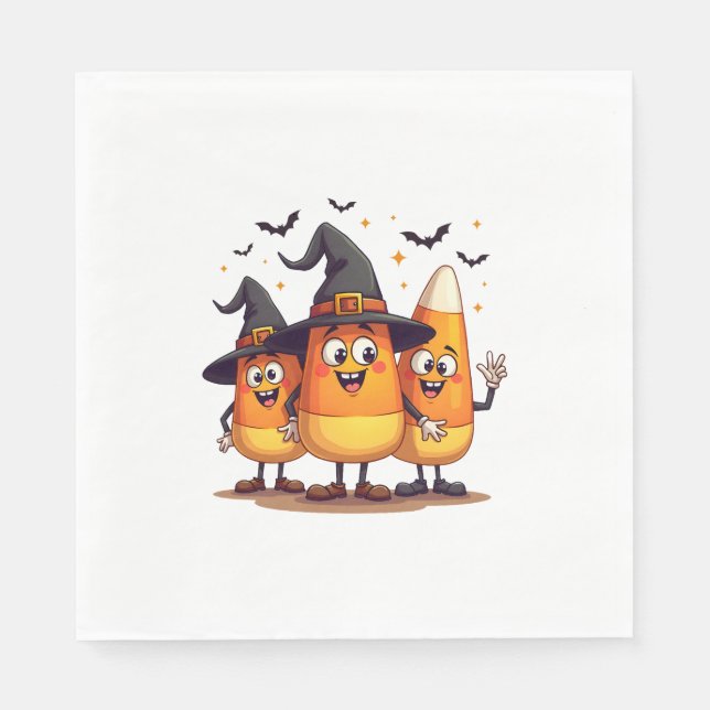 Candy Corn Trio – Funny Halloween Characters Napkin (Front)