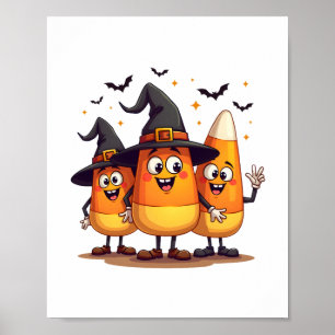 Candy Corn Trio – Funny Halloween Characters Poster