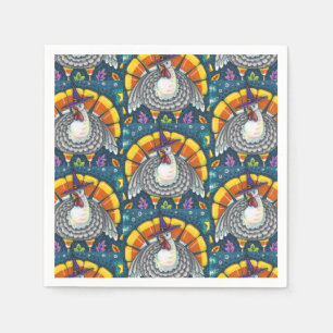 CANDY CORN TURKEY, THANKSGIVING FOLK ART BIRD NAPKIN