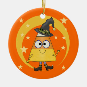Candy Corn Witch Halloween Ceramic Tree Decoration